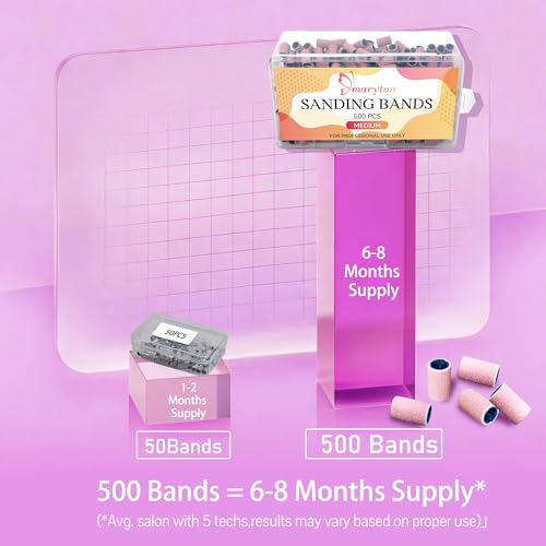 Maryton 500 Pcs Sanding Bands for Nail Drill, Medium Grit Nail Sanding Band Bulk for Professional Salons Manicure and Pedicure