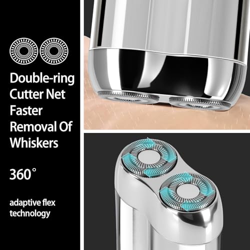 Mini Electric Shaver for Men Women, Pocket Dual Head Shaver, Rechargeable Waterproof Compact Travel Electric Razor, USB Close Battery Portable Razor for car, Travel, Office, Home use (Silver)