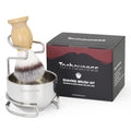 Shaving Brush Set for Men, 3 in1 Shaving Kit Includes Nylon Badger Hair Shaving Brush, Stainless Steel Shaving Bowl and Stand for Wet Shave