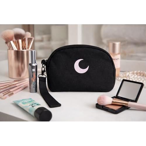 Brando Moon Small Zipper Makeup Bag for Women Girls ? Travel Cosmetic Pouch, Wide-Open Organizer Purse Case, Air-Tight Odor-Control Fabric, Everyday Travel Essentials