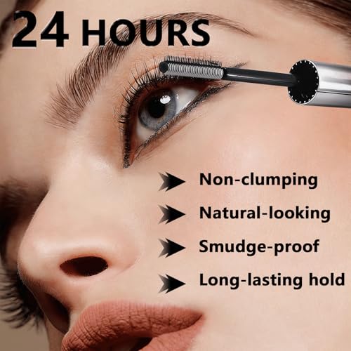 Feather Lash Iron Wand Mascara, Dual-Wing Brush, Metal Wand & Precision Comb, Fiber-Infused 3D Curling Volume & Length, Waterproof, Clump-Free & Smudge-Proof, for All Lash Types (Black)