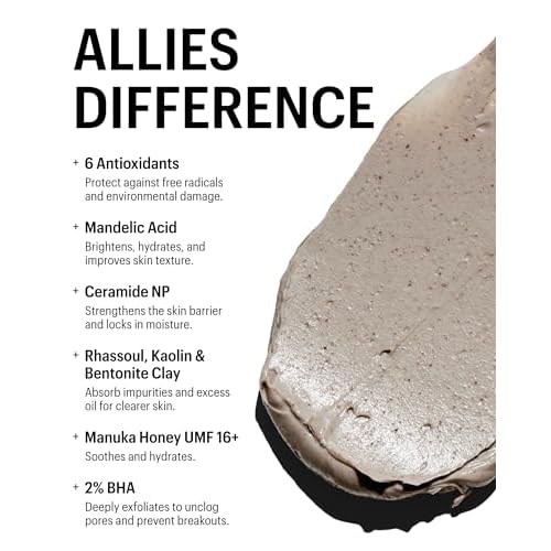 Allies of Skin 2% BHA & Rhassoul Clay Face Mask | Weekly Treatment to Reduce Pores and Blemishes | Control Breakouts, Acne and Blackheads | Hydrate and Retain Moisture (1.7 oz)