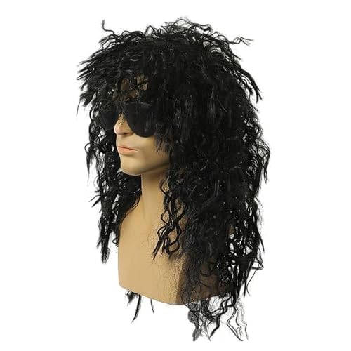 80s Costumes for Men Black Rocker Wig with Bandana Sunglasses Punk Gloves Sleeves for 70s Hippie Party Accessories