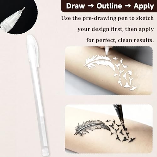 Temporary Tattoo Kit for Teens & Adults ? 3 Tattoo Pastes (2 Brown+Cherry Red), 100pcs Reusable Stencils, Outline Pen, Long Lasting Waterproof Body Art, DIY Skin Painting for Festivals, Parties Makeup