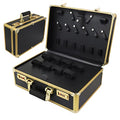 Barber Case Clipper Bag Gold, Hair Kit Tool Box Aluminum Organizer with Portable Handle and Secure Numlock for Scissors, Clippers, Barber Supplies 15.7" x 12" x 6.1"