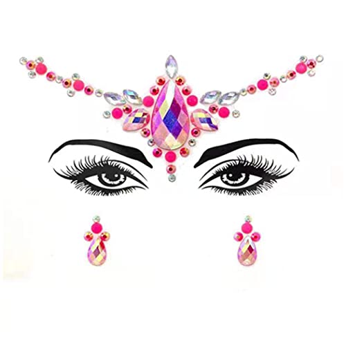 Rhinestone Mermaid Face Gems Rave Body Jewelry Tattoo Pink Body Stickers Festival Chest Gems for Women and Girls 2PC