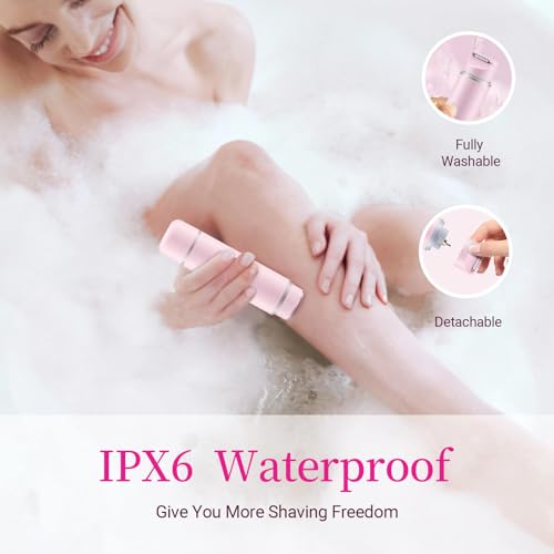 Bikini Trimmer for Women, Electric Razors Pubic Hair Trimmer Waterproof Wet Dry, Cordless Rechargeable Bikini Shaver for Sensitive Skin, Ladies Teen Girls Intimate Grooming Kit for Face(Peach)
