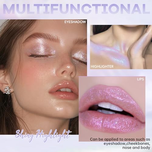 Holographic Chameleon Pink Purple Glitter Lip Gloss, Moisturizing Diamond Shimmer Liquid Lipstick, Long Wear Sparkle Smooth Lip Glaze for Women, High Shine Iridescent Lip Color for Glassy Lip