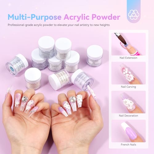 Saviland Acrylic Nail Kit with Everything: 10 Colors Acrylic Powder Clear Liquid Monomer 48W Nail Lamp 20000RPM Nail Drill Complete Tools Home Manicurist Nail Extensions