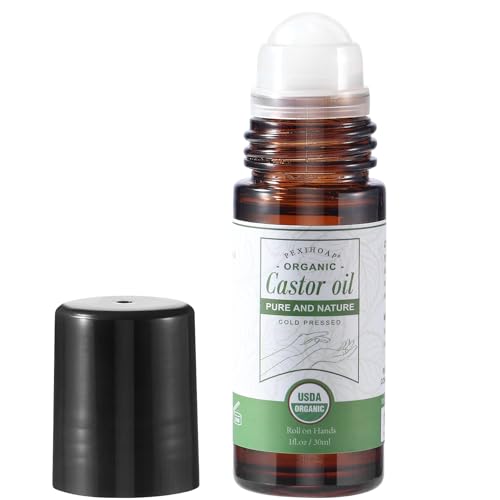 Castor Oil Roll on for Waist Belly Body Skin, Certified Organic Pure Cold Pressed Body Castor Oil Roller Stick Glass Bottle - 1fl.oz
