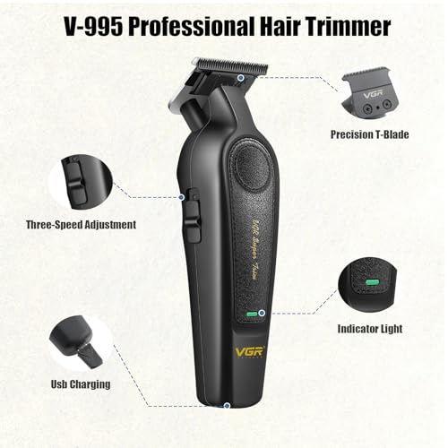 VGR Professional Hair Clippers for Men - Cordless Barber Clippers & Zero Gapped Trimmer Set, 7000RPM High Power Hair Cutting Kit with Ceramic Blade, USB-C Rechargeable Grooming Tools for Fade V197&995