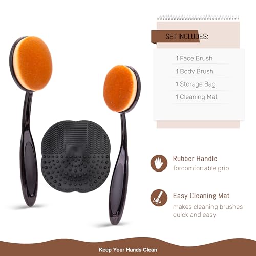 Sunscreen Brush Applicator Set-Sunblock Brush for Kids Adults,Child-Safe for Face and Body, Sun Lotion/Cream Applicator with Storage Bag & Cleaning Mat,Travel Size (2 pack-Black)
