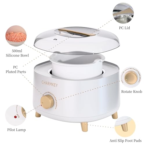CHARMKEY Waxing Kit for Women with 200g Hard Wax Beads, 10 Applicator Sticks, Wax Warmer with 16.91oz Silicone Bowl, Wax Machine for hair removal at Home for Face, Full Body, Eyebrow, Bikini