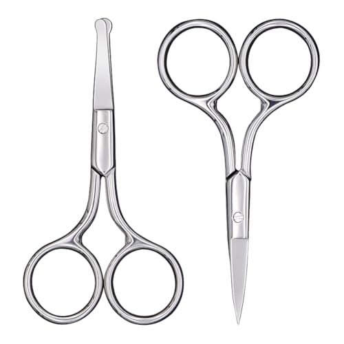 Round Small Scissors and Stainless Steel Fine Straight Tip Nose Hair Scissors Set