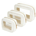 3Pcs Clear Makeup Bag Set for Women, Waterproof Travel Clear Makeup Bag Small Toiletry Bag Skincare Pouch Portable Travel Cosmetic Bag with Zipper Compact Car Organizer Bag for Essentials (White Set)