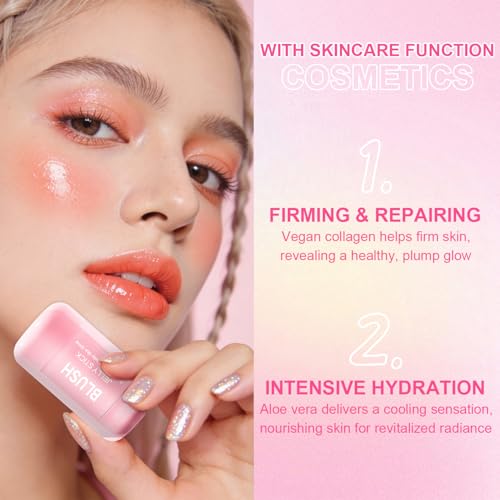 2 Pcs Jelly Blush Contour Stick for Cheeks Eyes Lips Lightweight Dewy Finish Blush Stick Waterproof Long Lasting Lightweight, Sheer & Buildable Color Makeup Set for Wome (SET B)