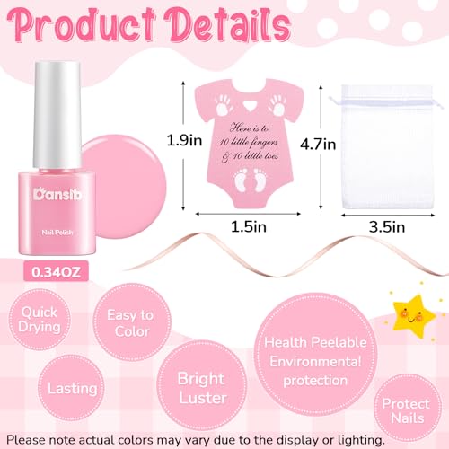 24 Set Light Pink Baby Shower Mini Nail Polish Bulk Baby Shower Party Favors for Guests Gender Reveal Party Supply Souvenir Return Thank You Gifts with Card Organza Bags Ribbon Quick Dry