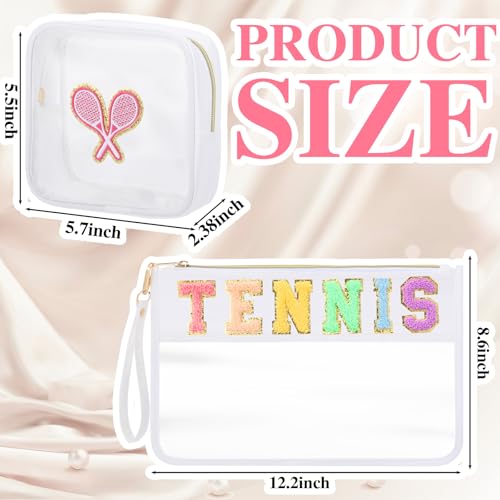 2 Pcs Tennis Cosmetic Bag Gifts for Girl Makeup Bags Pink Clear PVC Waterproof Toiletry Zipper Travel Pouch for Women Girls Tennis Lovers Players Valentine Gifts