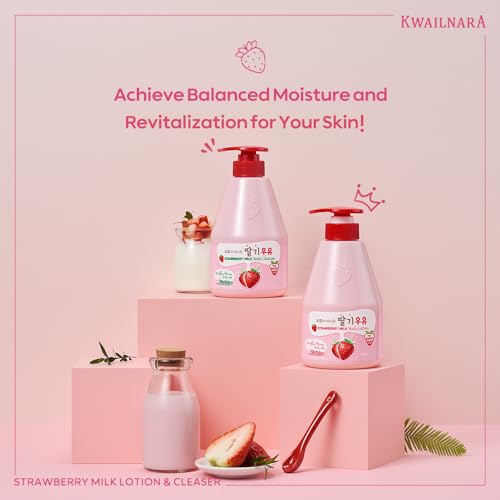 KWAILNARA Strawberry Milk Body Lotion (19.75 Fl Oz) ? Deeply Hydrating & Lightweight Korean Body Lotion | Milk Protein, Royal Jelly, & Strawberry Extract for Smooth Skin | Paraben-Free & Non-Greasy