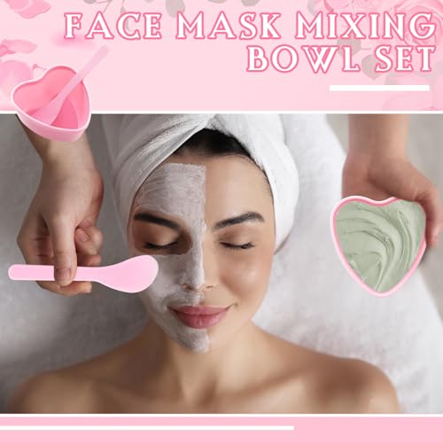 5 Sets Facial Bowls Plastic Heart Shaped Facial Mask Mixing Set with Spatula Pink Facemask Bowl DIY Skin Care Mixing Tool Kit Esthetician Supplies for Lady Women Home Beauty Salon