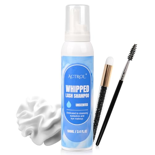 Whipped Lash Shampoo Kit 100ml Lash Cleanser Set with Bursh Unscented Eyelash Cream Cleaning Eyelid Foaming Salon and Home Eye Care