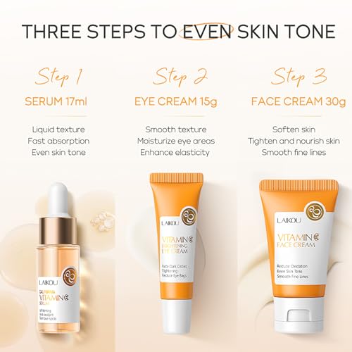 Skin Care Set Vitamin C Beauty Gift Sets Skin Care Kit with Serum, Eye Cream, Face Cream Travel Kit for Women Mom Wife Sister Daughter Teen Girls TSA-friendly Sizes Birthday Gift 3pcs