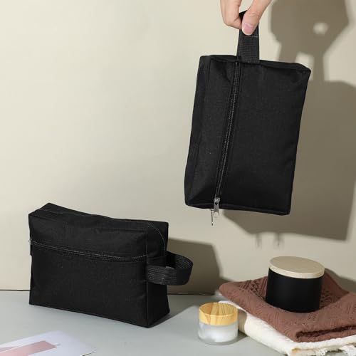 12 Pcs 8.6 x 6.3 x 2.7 inch Black Travel Toiletry Bags Bulk for Women Men Large Water Resistant Shaving Bags Hanging Cosmetic Bag with Handle and Divider Storage Travel Pouch Case
