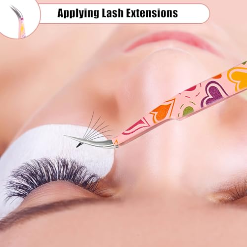 Lash Tweezers for Eyelash Extensions, Stainless Steel Eyelash Extension Tweezers for Volume, Facial Hair, Eyebrow, Hair Removal, Crafting Making