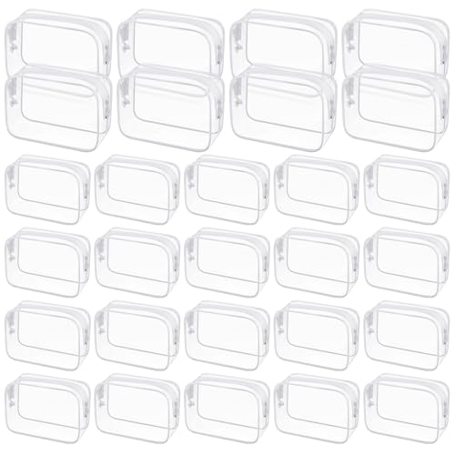 28 Pack Clear Cosmetic Bags Makeup Bags Bulk, Portable Waterproof Travel Toiletry Bag Organizer Plastic Toiletry Carry Pouch with Zipper, for Travel Women Men Bathroom Organizing, 7.1"x 4.7"x 2.4"