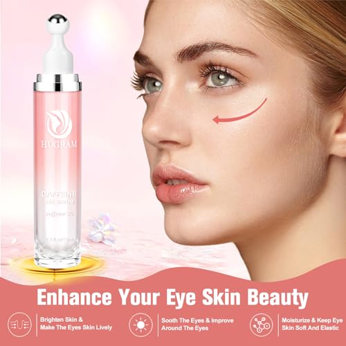5% Caffeine Eye Serum, Eye Cream with 360¡ÆMassage Ball for Dark Circles and Puffiness, Fine Lines and Under Eye Bags, 0.5 fl.oz Under Eye Roller Cream, Efficient in Fine Lines and Under Eye Bags
