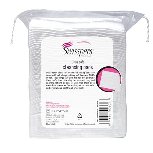 Swisspers Premium Facial Cleansing Pad, 100% Cotton, Ultra Soft, Extra Large, 50 White Pads per Reclosable Bag, 6 Bags (300 Pads Total)