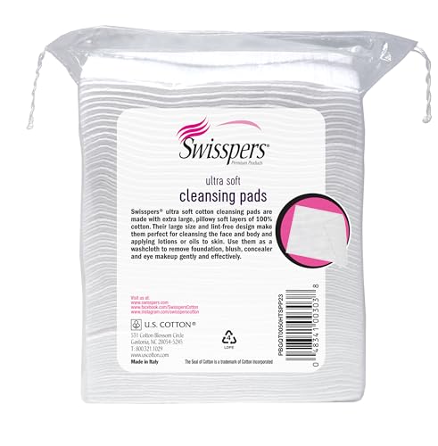 Swisspers Premium Ultra Soft Cleansing Pads – 50 Count (Pack of 3) – Large Rectangular Pads for Gentle and Versatile Skincare – 100% Lint-Free Cotton