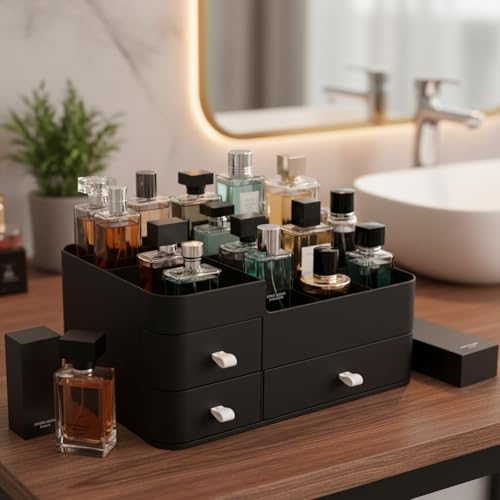 Cologne Organizer for Men, Perfume Organizer, Cologne Stand, Makeup Holder, Bathroom Counter Storage, Bathroom Decor, Gifts for Men, Black