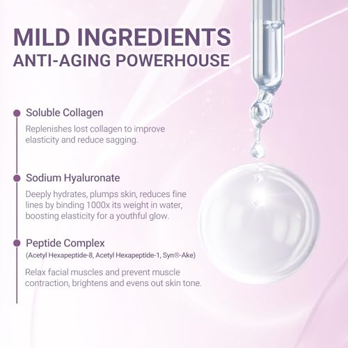 Collagen Peptide Anti-Aging Serum - Hydrating Facial Treatment with Hyaluronic Acid, Reduces Fine Lines & Wrinkles, Repairs Skin, 1 fl oz