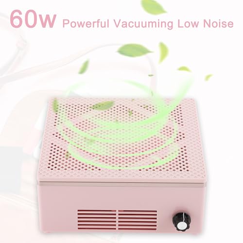 VOCOSTE Nail Dust Collector, 60W Nail Vacuum Dust Collector, Low Noise Nail Fan Dust Collector, Dust Collector Nail Tech, for Manicure Acrylic Gel Nails Polishing, Pink