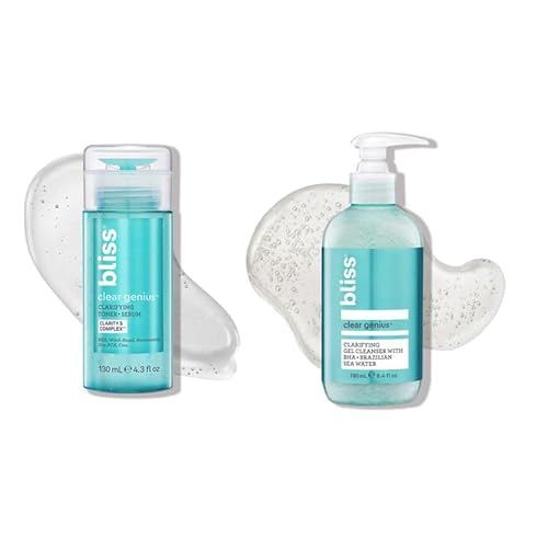 Bliss Daily Acne Routine Kit, 2pc Set- Clear Genius Toner + Serum, and Cleanser - Cleanse and Tone for Acne- Clean, Vegan, Cruelty-Free Skincare