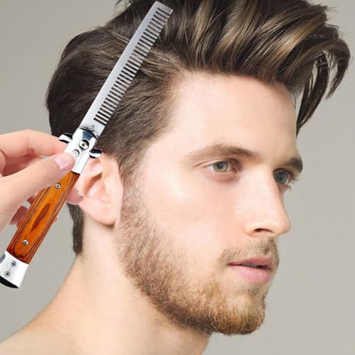 2 Pack Automatic Switch Folding Practice Combs, Stainless Steel Butterfly Comb for Hair Styling Tools