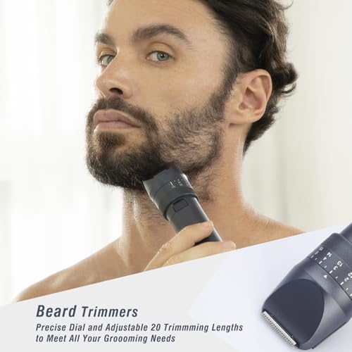 Beard Trimmers Kit for Men Precise Dial Adjustable 20 Lengths, 5-in-1 Electric Shavers and Hair Clippers Set - Body Nose Ear Mustache Hair Trimmers Razors Waterproof Wet/Dry - USB-C Charging Dock