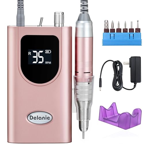 Professional Nail Drill, Lumcrissy 35000RPM Professional Nail File Machine, Rechargeable Efile for Acrylic Gel Nails with Ceramic Drill Bits Set& Sanding Bands for Manicure Salon Home Use