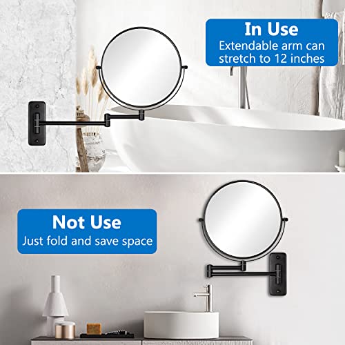 DECLUTTR 9 Inch Large Wall Mounted Makeup Mirror, 1X/10X Magnifying Mirror Double-Sided, 360¡Æ Swivel Extendable Makeup Mirror for Bathroom, Black