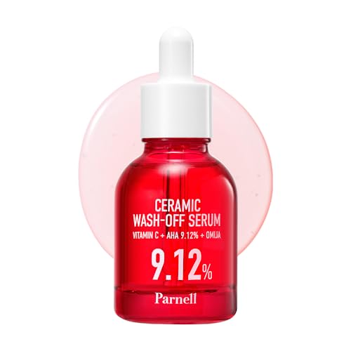 Parnell AHA 9.12% Omija Ceramic Wash-Off Serum | 1-Minute Face Exfoliation for Sebum Control & Smooth Texture | PHA BHA LHA Vitamin C K-Care (1.01 fl oz)