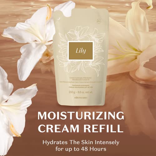 O Botic?rio Lily Satin Hydrating Body Cream REFILL Bundle, Fragranced Body Butter for Dry Skin, (8.8 Ounce Jar & 8 Ounce pouch)