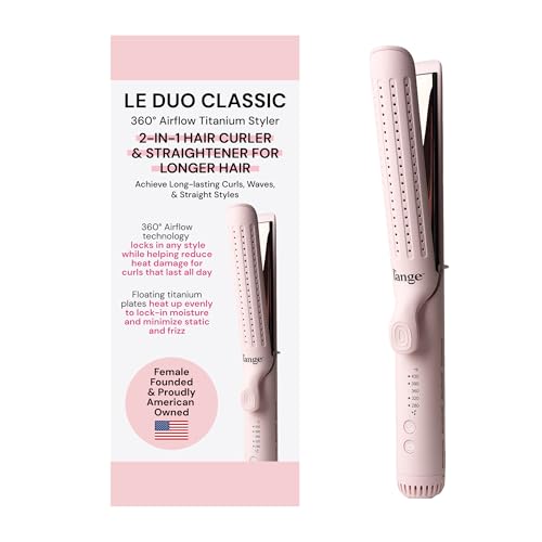 L'ANGE HAIR Le Duo Grande 360¡Æ Airflow Styler | 2-in-1 Curling Wand & Titanium Flat Iron Professional Hair Straightener and Curler with Cooling Air Vents to Lock in Style (Blush)