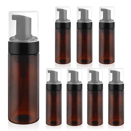 8 Pcs 150ml/5oz Foam Bottle Dispenser Empty Plastic Foaming Pump Bottle Brown Refillable Container for Shampoo Shower Hand Soap Facial Cleanser