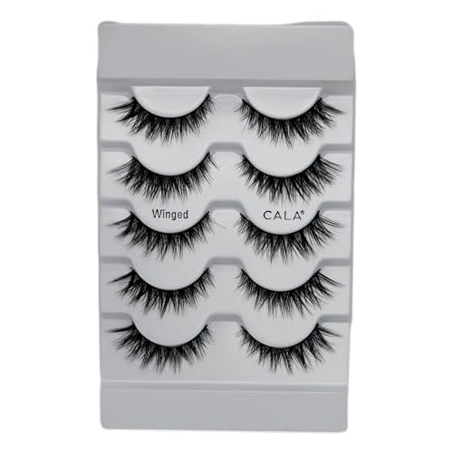 CALA Faux Mink Volt Lashes Winged (5 Pack), Medium Volume Lightweight Strip False Eyelashes, 100% Handcrafted Soft Synthetic Fibers, Cruelty-Free, Easy Apply, Contact Lens Friendly