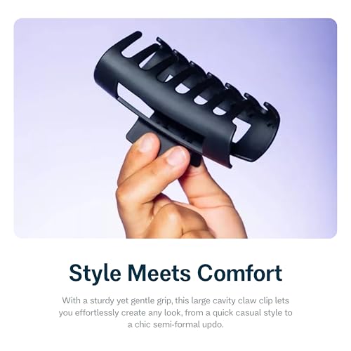 Gimme Beauty Large Cavity Claw Clip - Strong Hold Hair Accessory for Thick, Long Hair - Break-Resistant Rectangle Clip with No-Slip Grip - Black