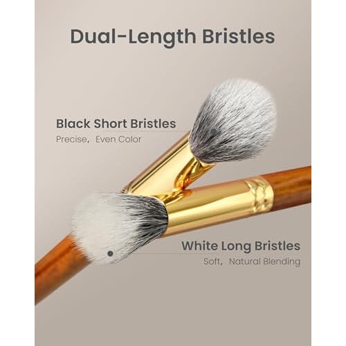 Desert Oak Series Powder Cheek Duo Brush Set - CM 188 Blush Brush & CM 189 Highlighter Brush of Goat Hair for a Soft-Focus Glow, Bubinga Handle