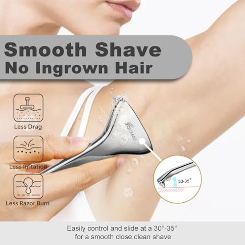 Single Blade Razors for Men and Women, Reusable Modular Safety Razor with Magnetic Head and Metal Non-Slip Grip, 10 Single Edge Razor Blades & Leather Case,Silver Roller