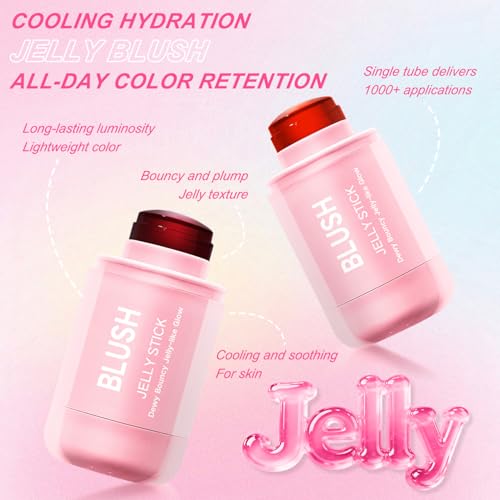 2 Pcs Jelly Blush Contour Stick for Cheeks Eyes Lips Lightweight Dewy Finish Blush Stick Waterproof Long Lasting Lightweight, Sheer & Buildable Color Makeup Set for Wome (SET B)