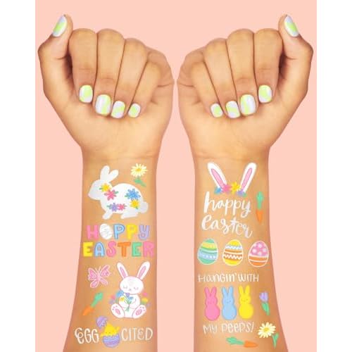xo, Fetti Easter Party Supplies Temporary Tattoos - 48 Glitter Styles | Easter Bunny Decorations, Easter Basket, Easter Eggs Activity, Spring